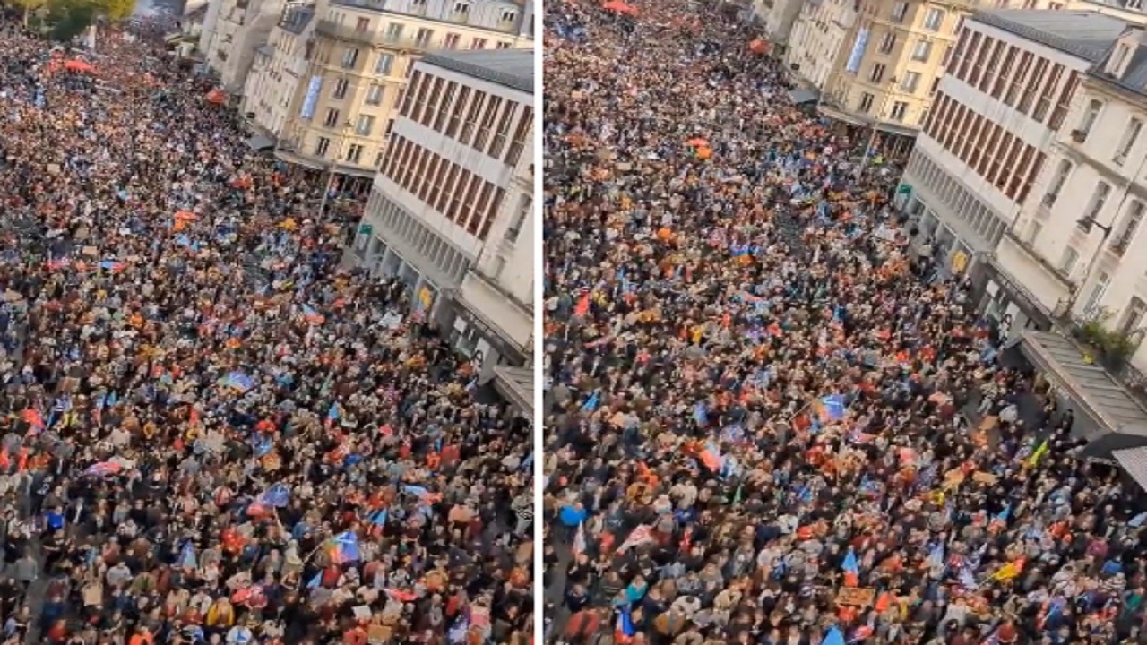 بالفيديو.. حشود غفيرة من المتظاهرين تملئ شوارع باريس