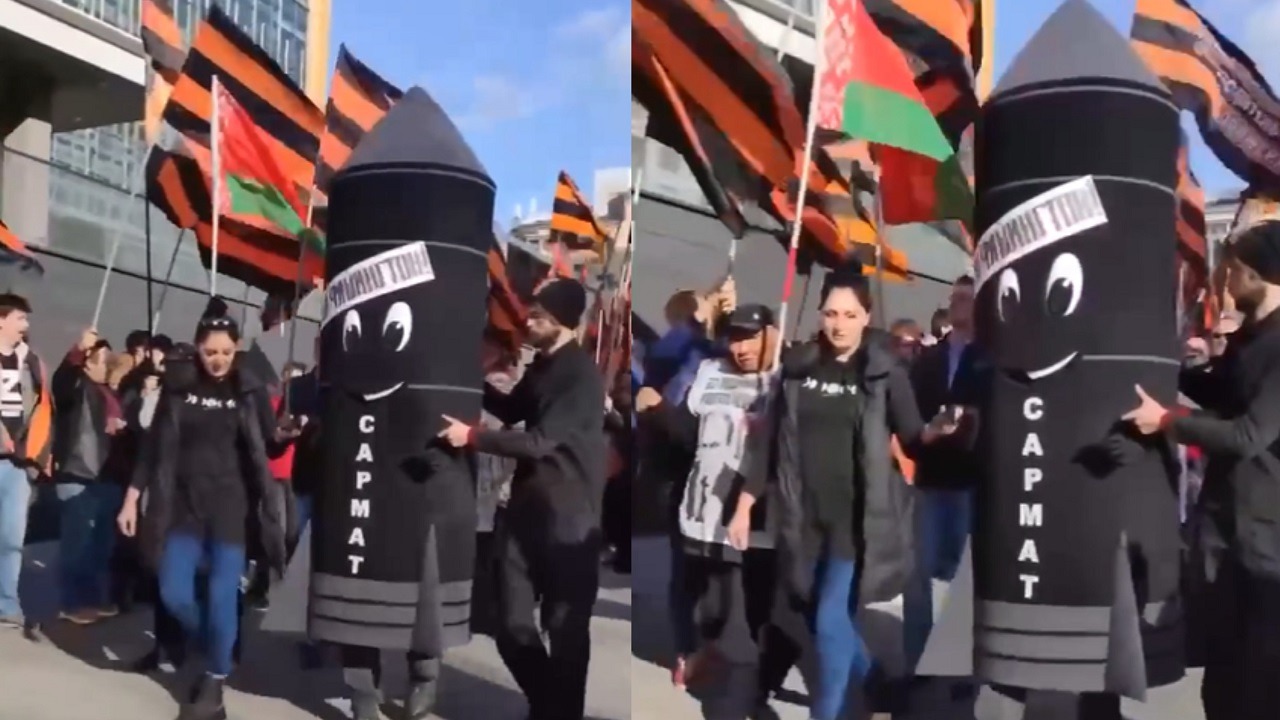 فيديو..مظاهرات في موسكو تطالب بضرب واشنطن بالنووي