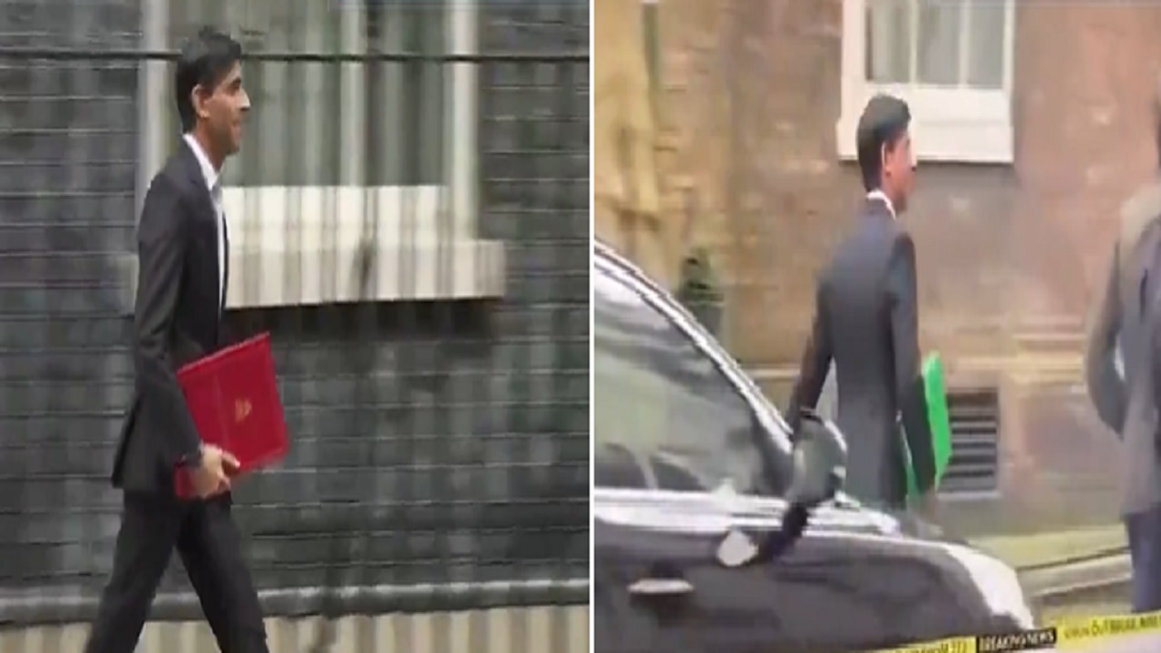 بالفيديو.. ملف يحمله رئيس وزراء بريطانيا يتغير لونه بشكل مفاجئ