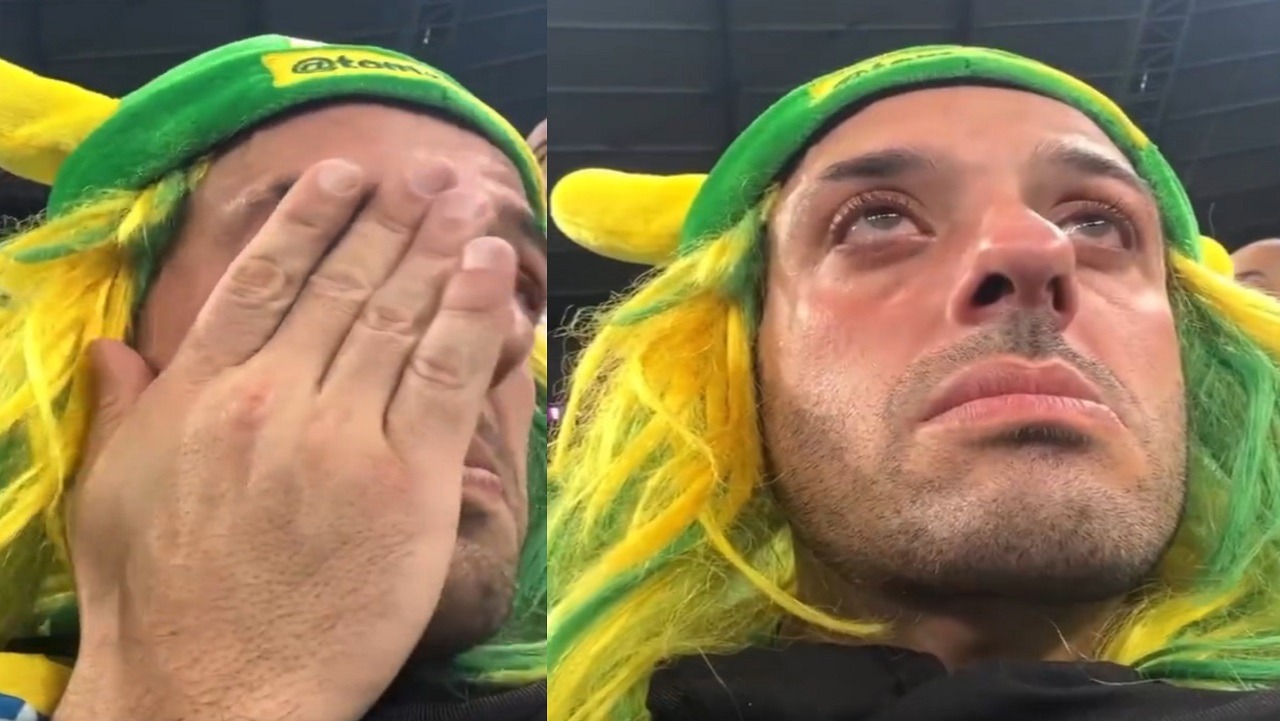 فيديو..قائد مشجعي البرازيل يبكي بعد ضياع ركلة الجزاء للأخضر