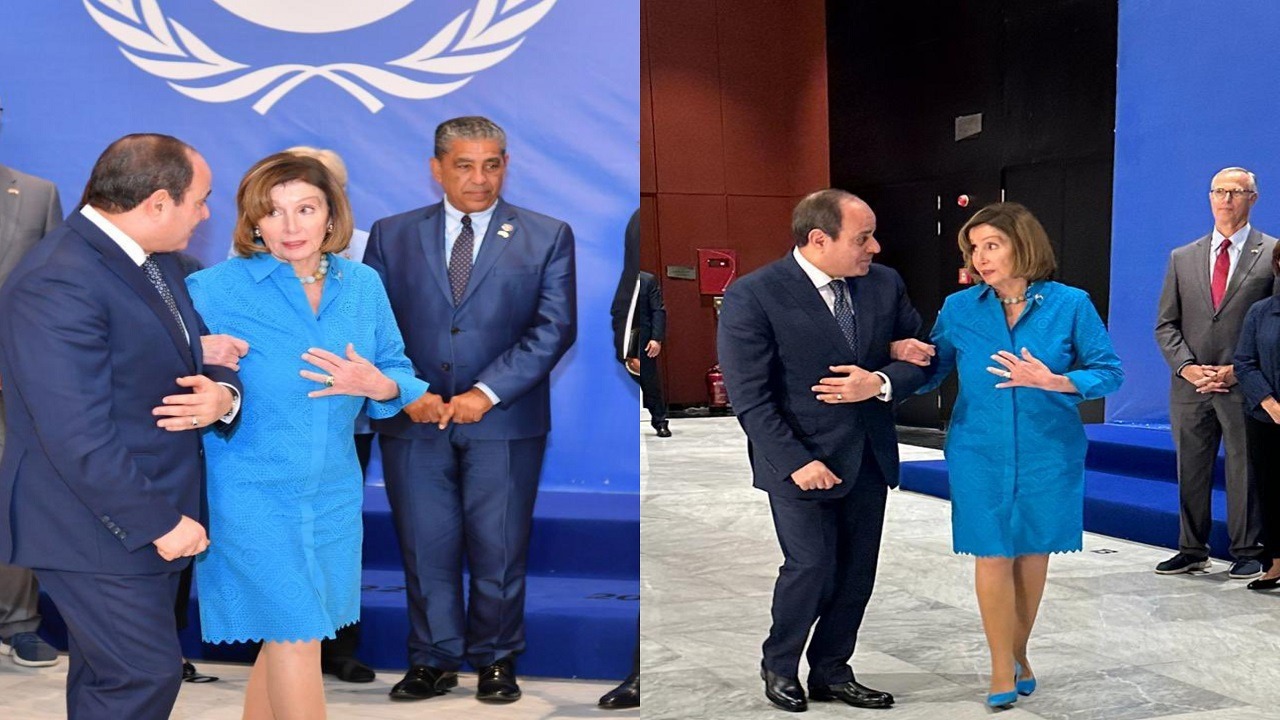 صور..الرئيس المصري وبيلوسي في لقاء ودي