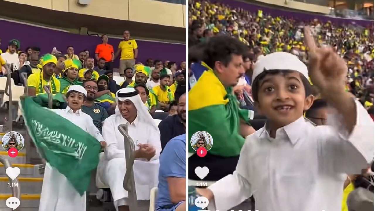 شاهد .. طفل قطري يشجع السعودية يلفت انتباه البرازيليين