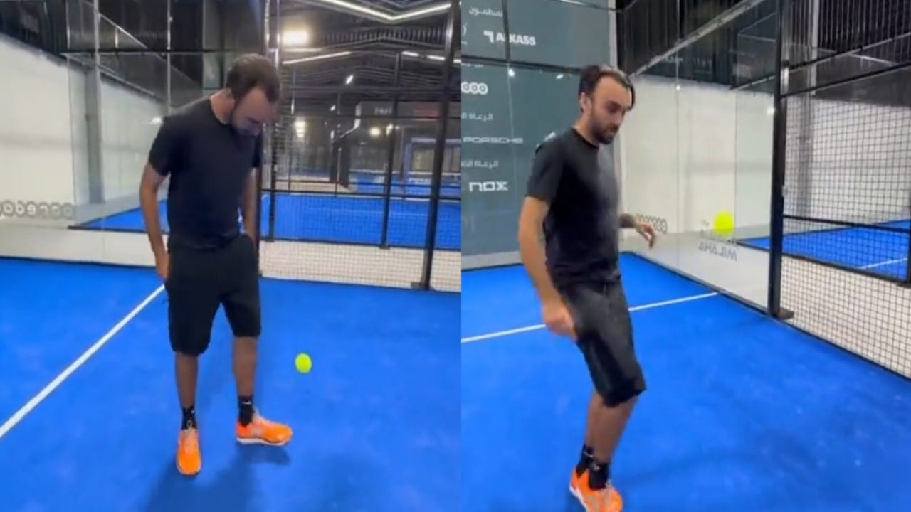 بالفيديو.. وزير الرياضة يستعرض مهاراته في ترويض &#8220;كرة مضرب&#8221;