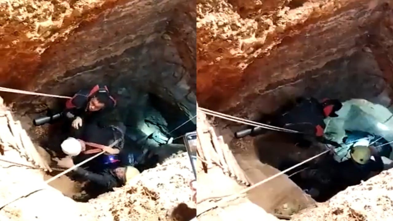 بالفيديو.. لحظة إنقاذ شخصين سقطا داخل حفرة عميقة