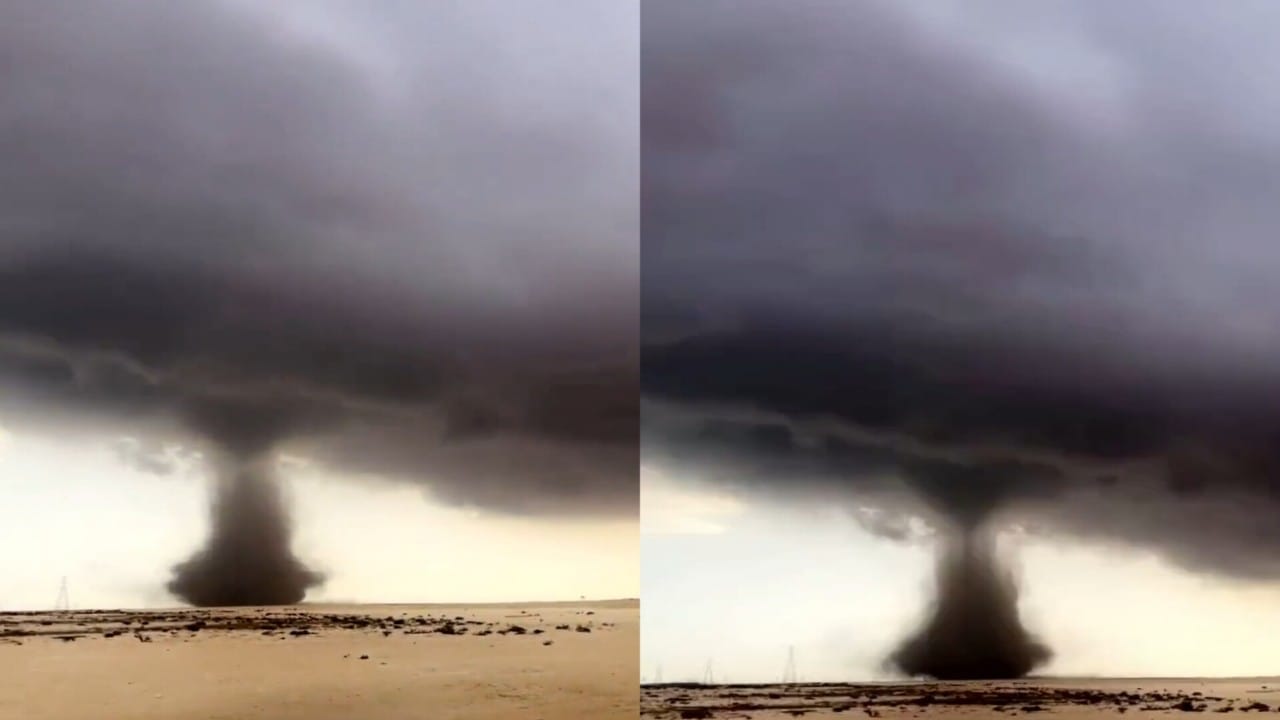 بالفيديو.. مشهد مهيب من إعصار قمعي في رأس لفان شمال قطر