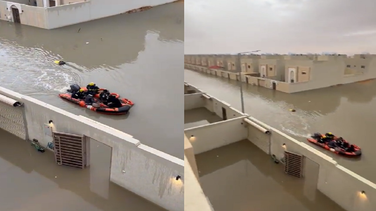 بالفيديو .. مياه الأمطار تُغرق حي بوابة الشرق في الرياض