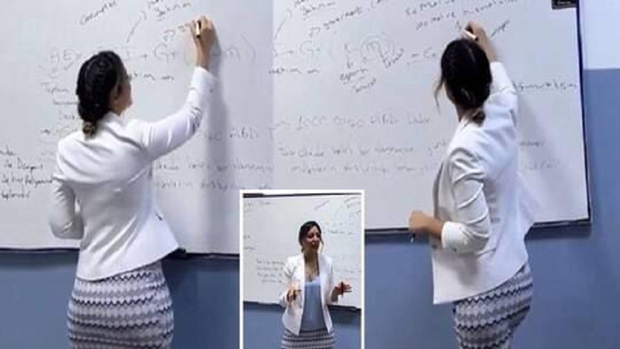 شاهد.. معلمة تركية ترتدي ملابس مثيرة أثناء الشرح للطلاب
