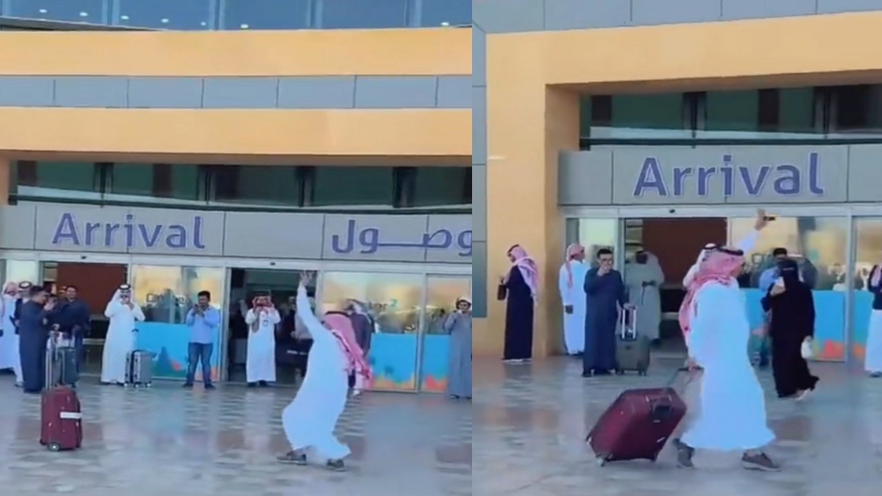فيديو..تفاعل أحد المسافرين أمام فعاليات يوم التأسيس بالمطار