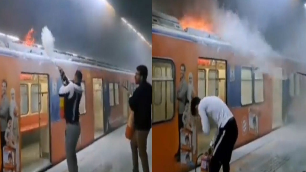 بالفيديو.. حريق في أحد قطارات مترو الأنفاق بإيران