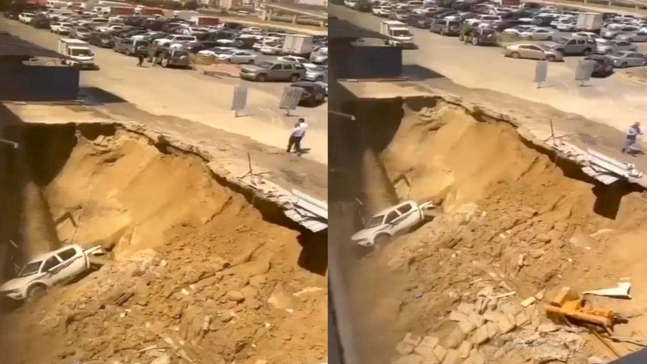 بالفيديو.. انهيار أرضي كبير في منطقة العارضية الصناعية بالكويت