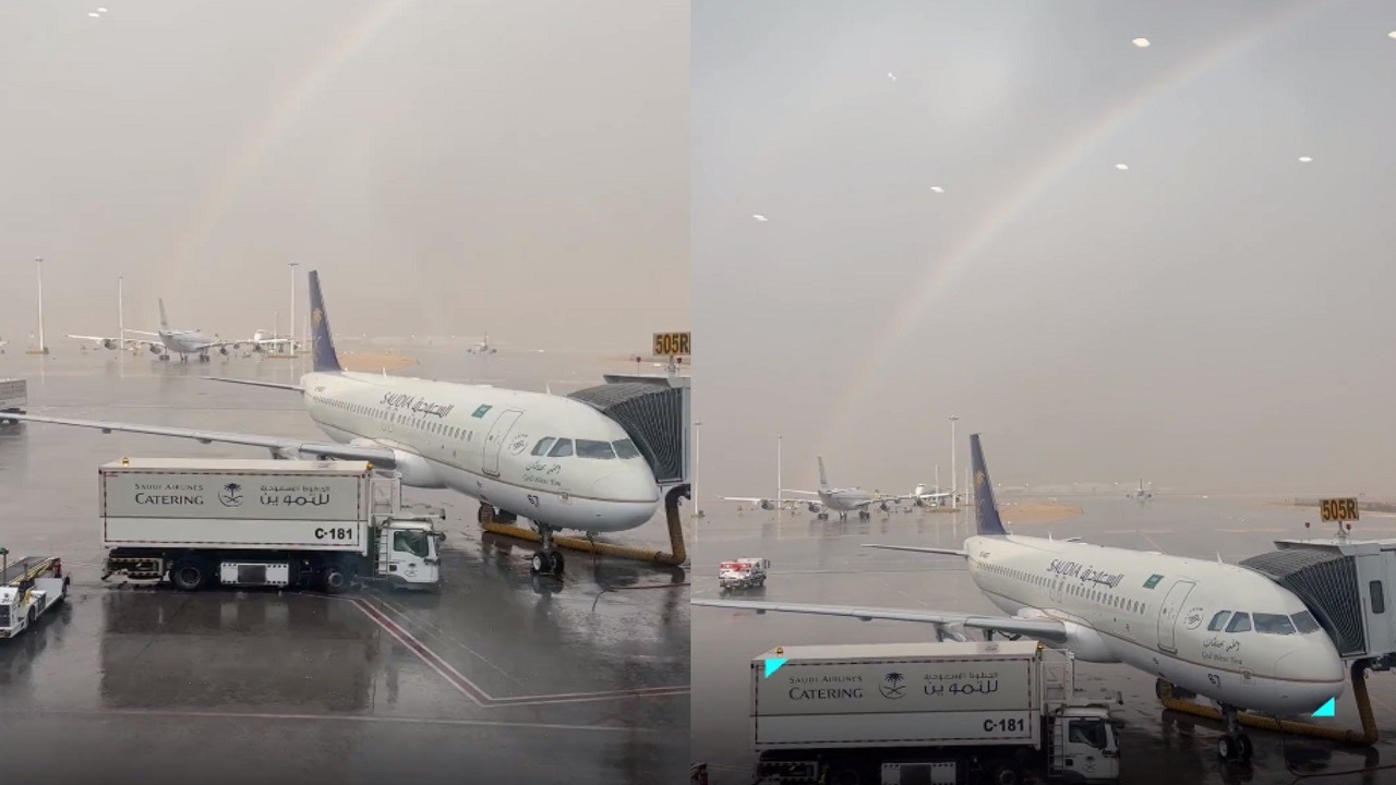 فيديو .. لحظة هطول الأمطار الغزيرة على مطار الملك خالد الدولي