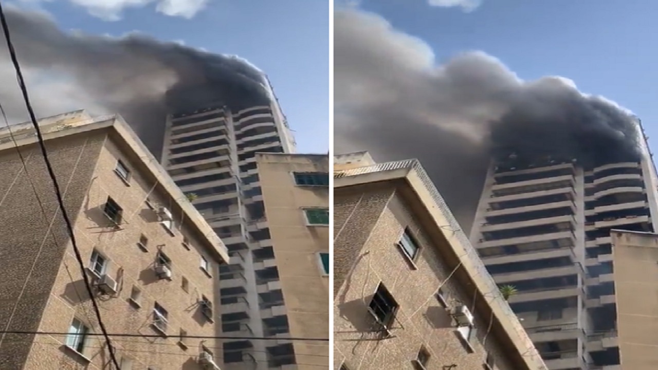 بالفيديو .. حريق هائل في برج مطل على مرفأ بيروت