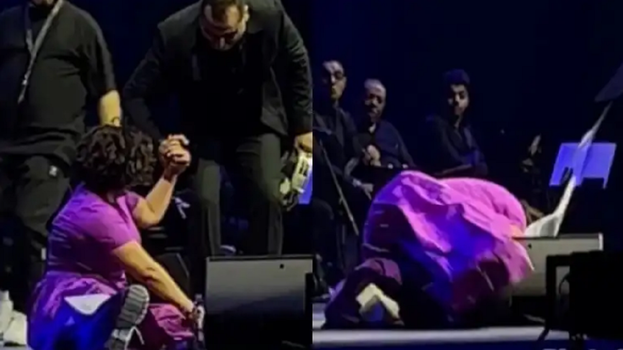 لحظة سقوط شيرين عبد الوهاب على المسرح أثناء حفلها في دبي :”ما يقع إلا الشاطر”