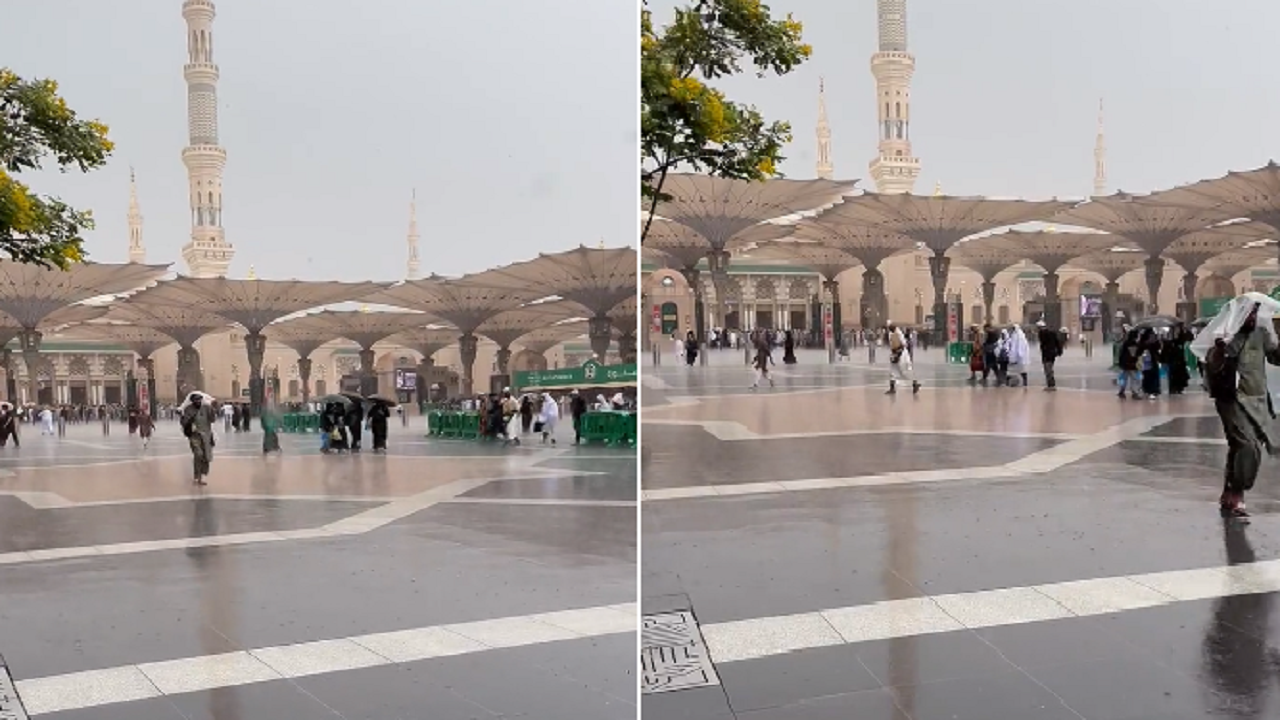 بالفيديو.. هطول أمطار على المدينة المنورة