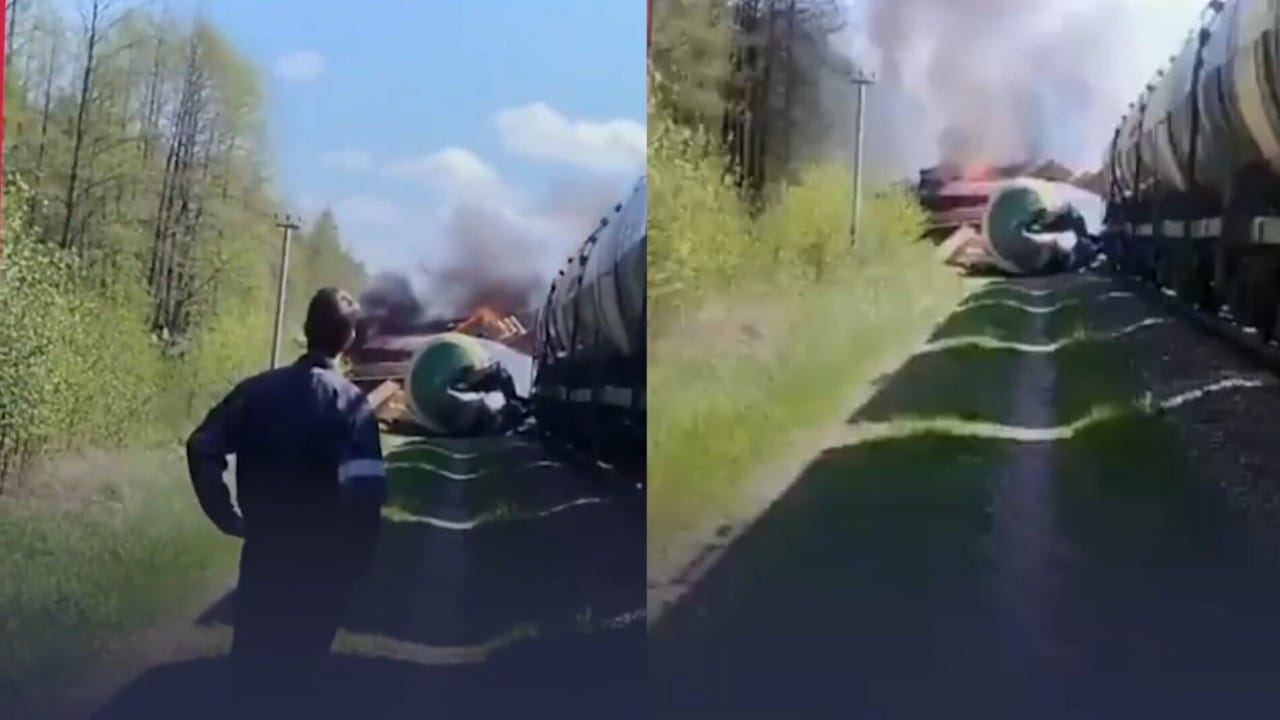 بالفيديو.. قطار شحن يخرج عن مساره في روسيا بسبب عبوة ناسفة