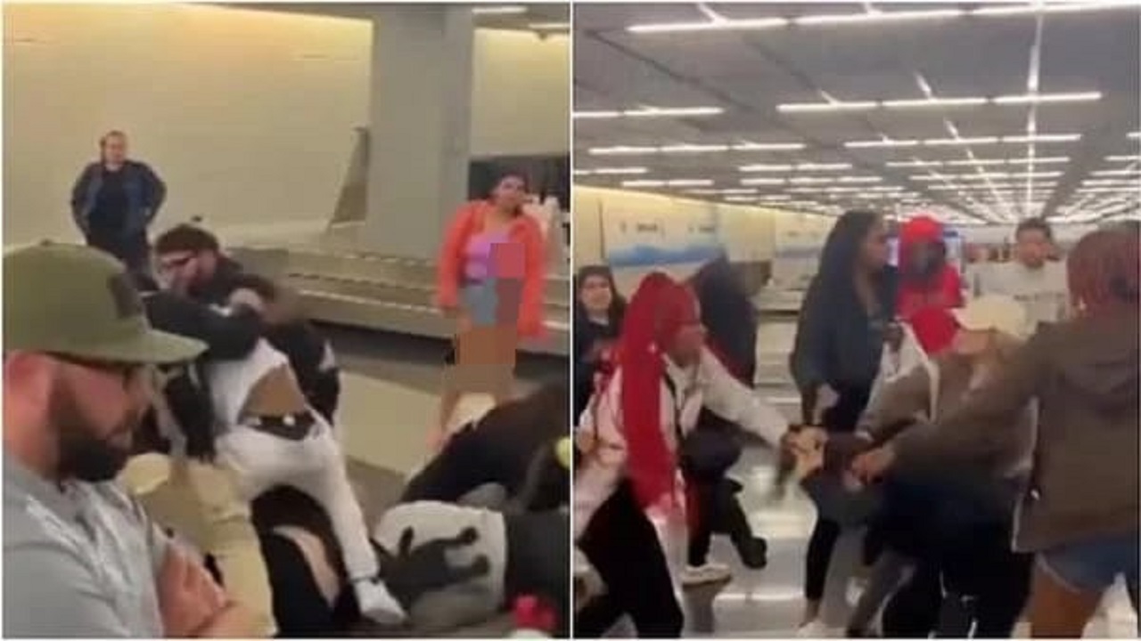 مشاجرة عنيفة بين الركاب بالركلات في مطار شيكاغو  &#8220;فيديو&#8221;