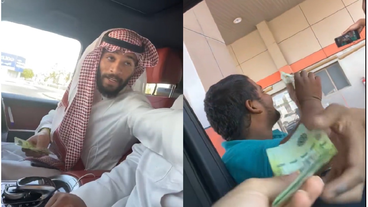 عبدالرحمن العبود يوزع العيدية على عمال محطة وقود .. فيديو