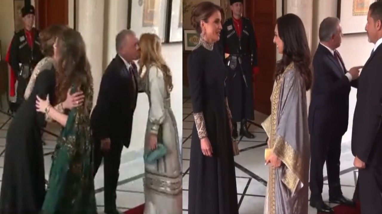 الملك عبدالله الثاني والملكة رانيا يستقبلان جموع المهنئين بزواج ولي العهد (فيديو)