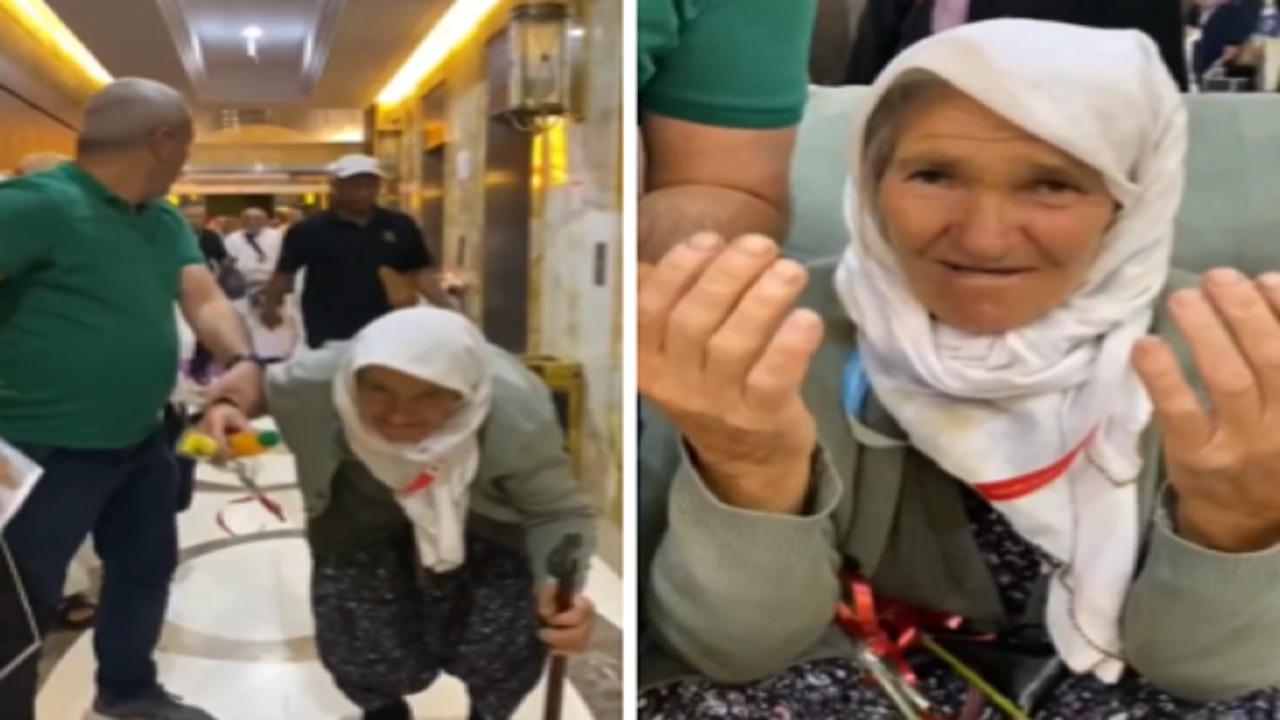 مسنة عمرها أكبر من 90 عاما تصل إلى المملكة لأداء الحج فيديو