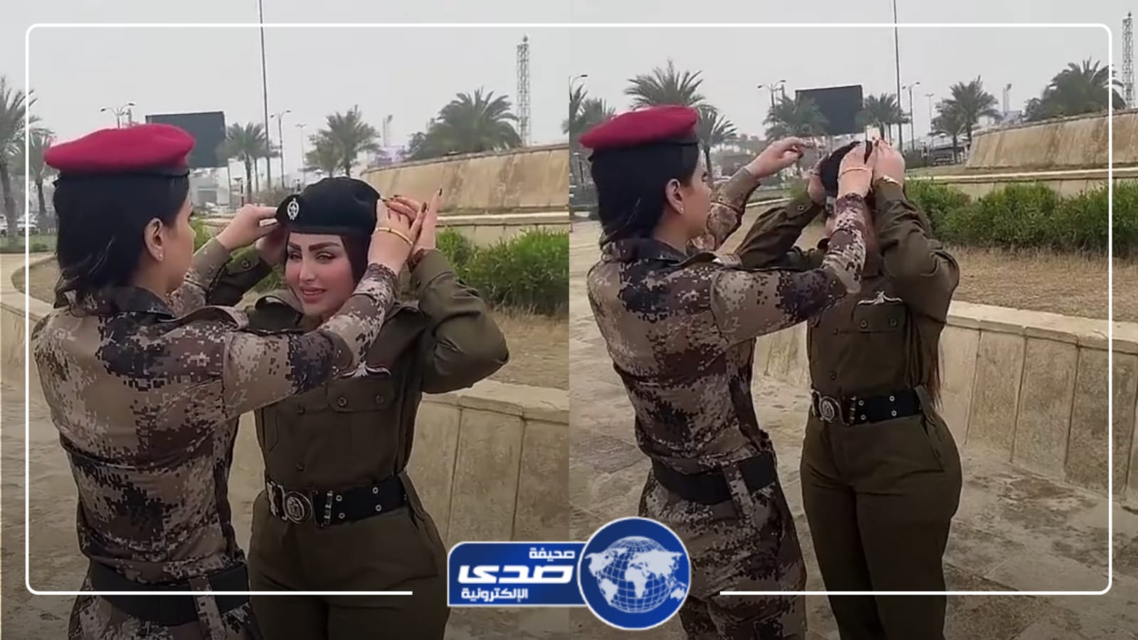 عسكر دلع في العراق: فتاتان بالجيش تضبطان البريه لبعضهما.. فيديو