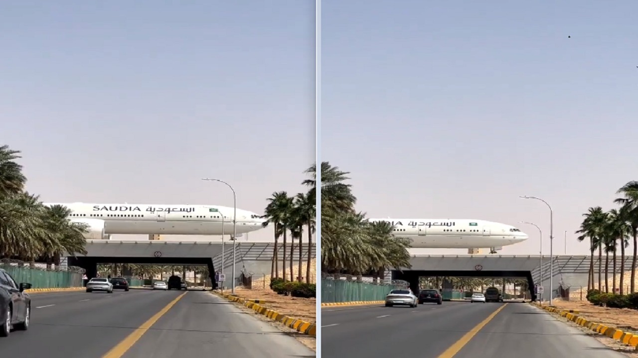 مشهد غريب لزائري الرياض..مرور طائرة فوق جسر مطار الملك خالد الدولي..فيديو