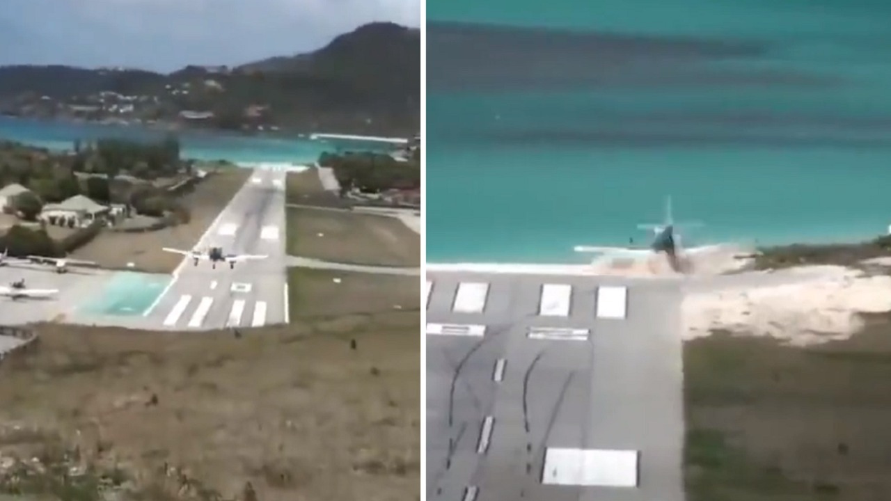 لحظة خروج طائرة من مدرج إلى مياه الشاطئ .. فيديو
