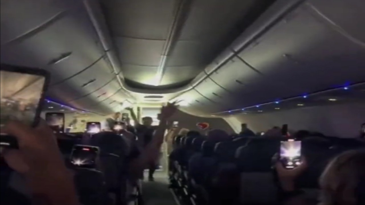 مشهد مُبهج لاحتفال ركاب على متن طائرة بعد تأخر رحلتهم.. فيديو