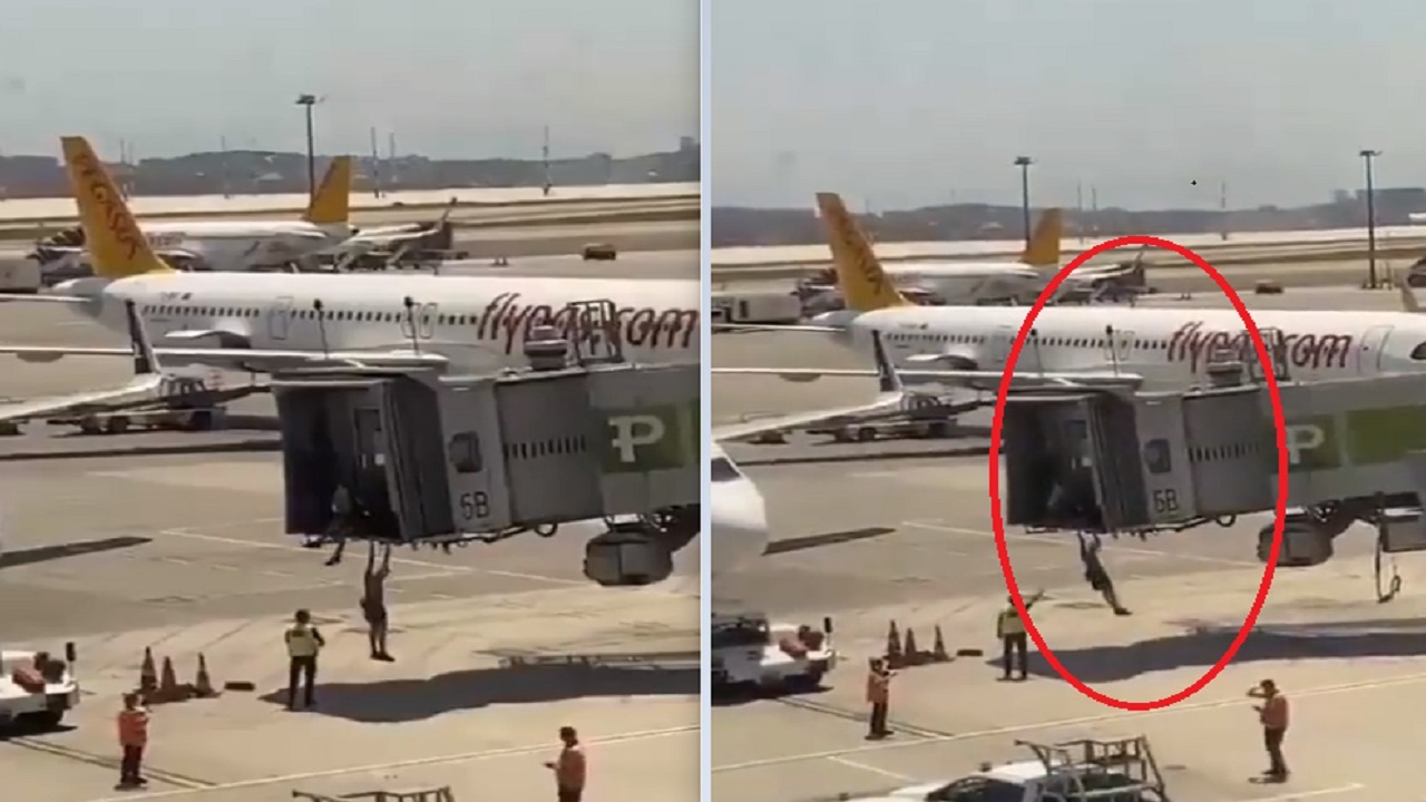 مسافران يتعلقان بالطائرة بعد تأخرهما عن موعد الرحلة!..فيديو