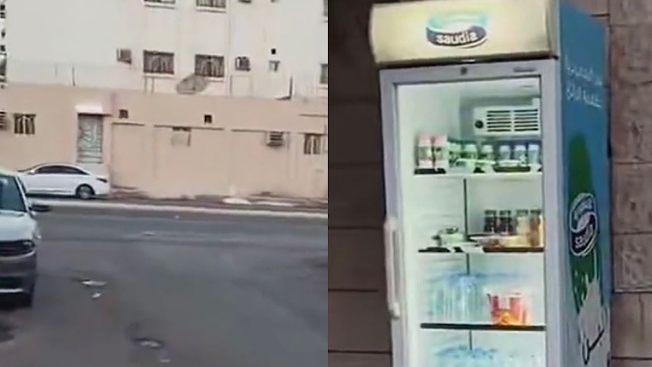 مواطن يضع ثلاجة أمام منزله ويملأها بالطعام والمشروبات مجانًا للمارة .. فيديو