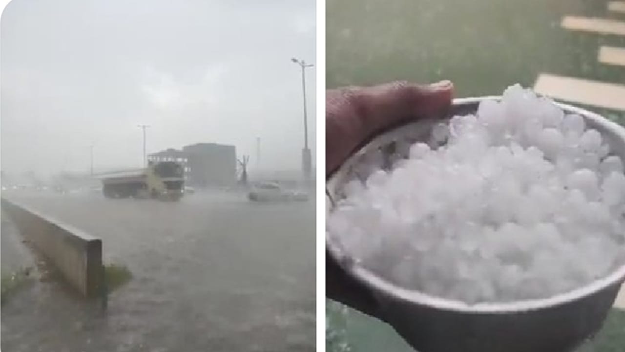 أمطار رعدية وثلوج على مدينة خميس مشيط .. فيديو