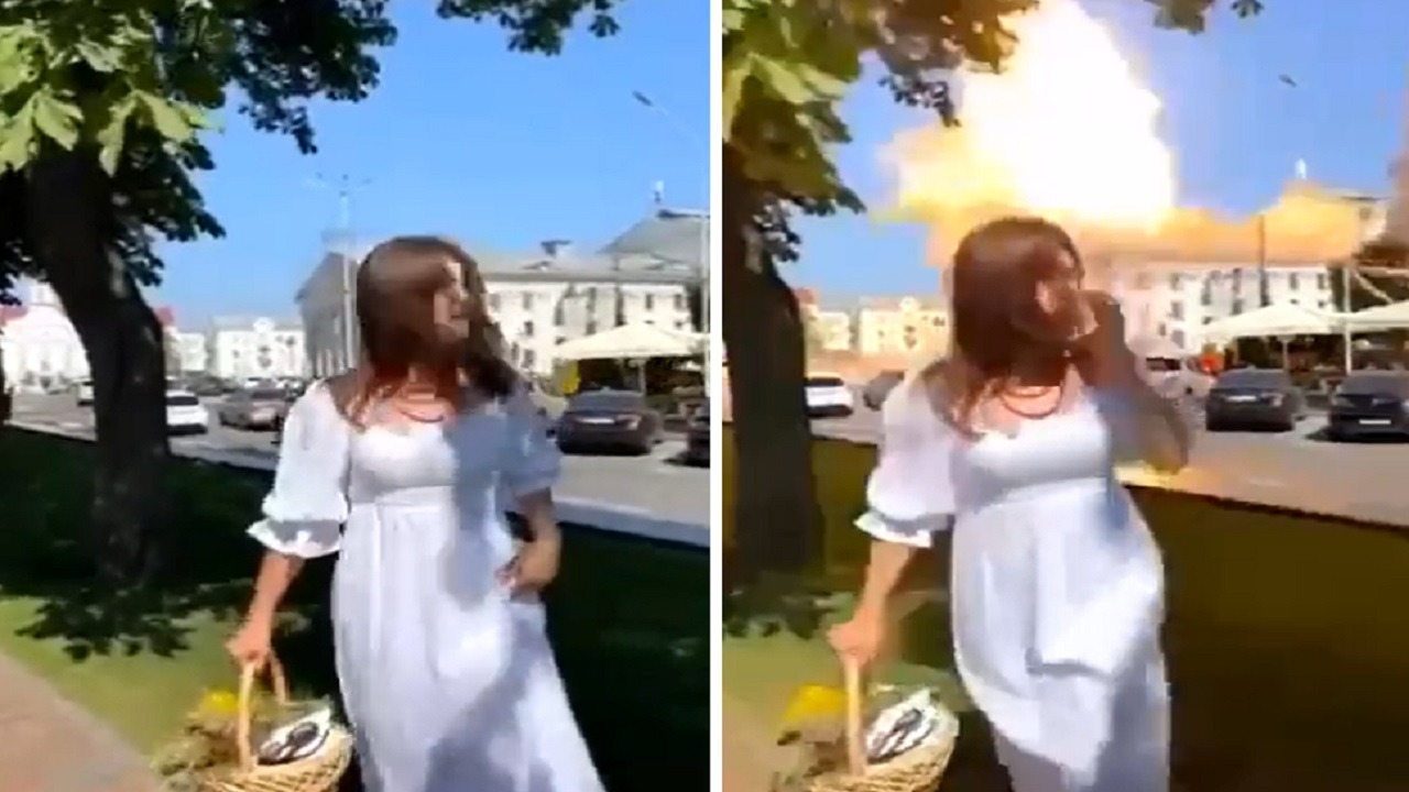 صاروخ ينفجر خلف فتاة لحظة التقاطها لصورة سيلفي.. فيديو