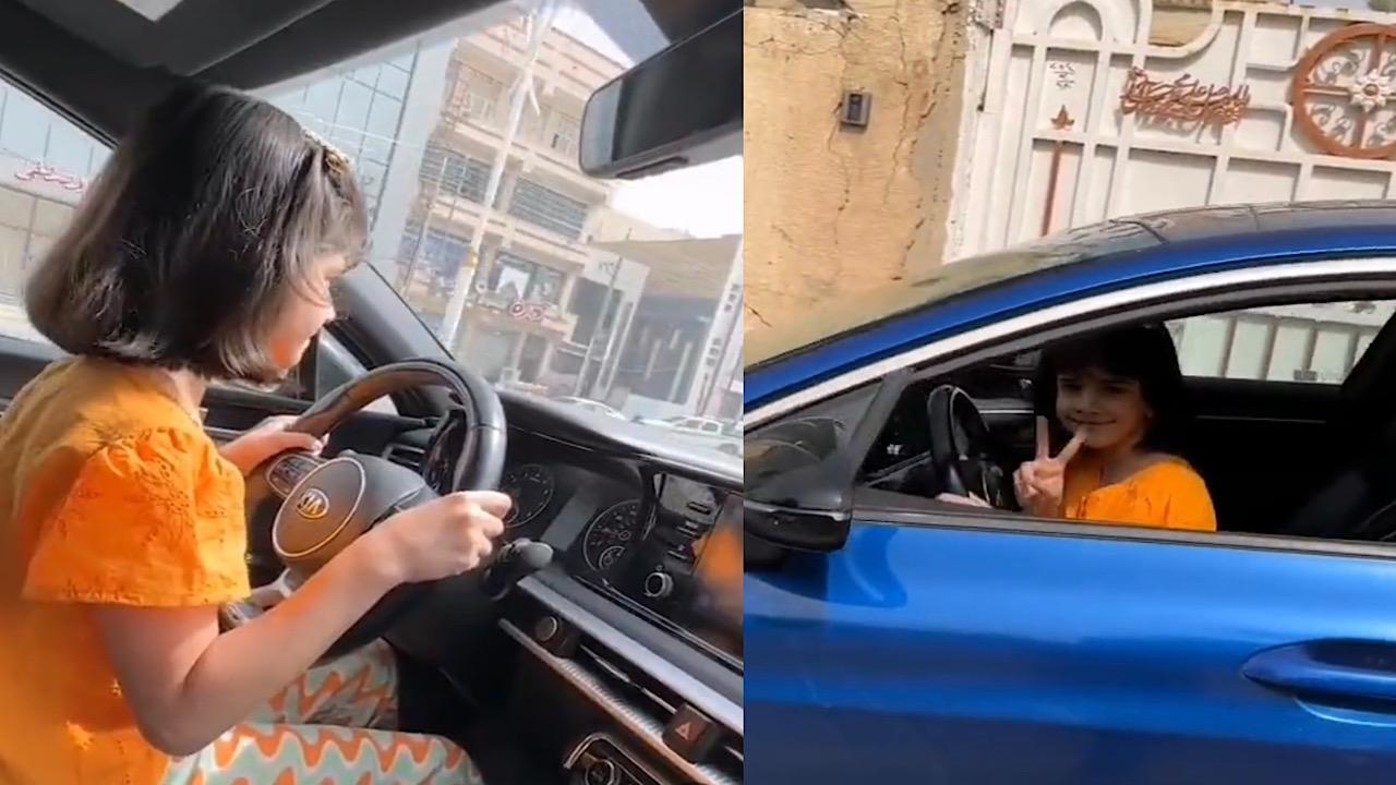 مقطع يحبس الأنفاس لـ طفلة تقود السيارة بمفردها .. فيديو