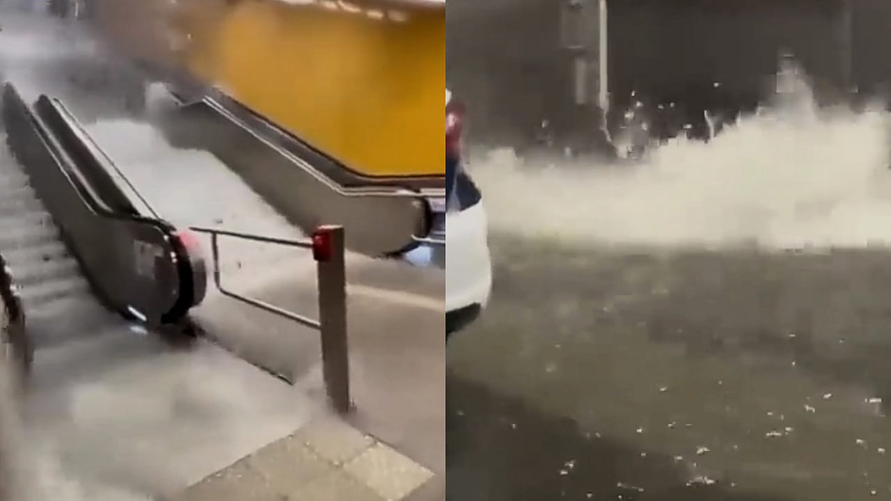 غرق مطار فرانكفورت بألمانيا في مياه الأمطار .. فيديو