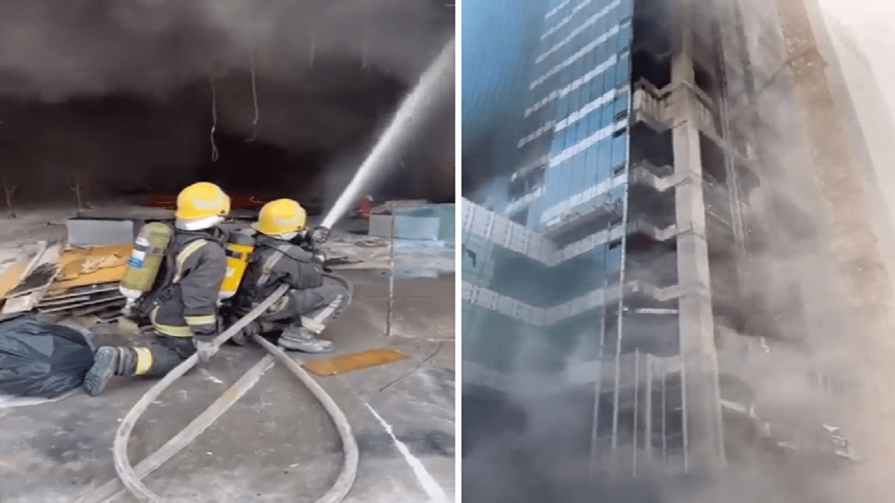 إخماد حريق اندلع في مستشفى خاص تحت الإنشاء بالرياض .. فيديو