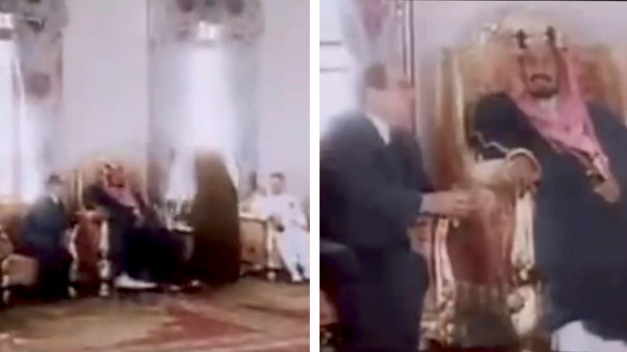 فيديو ملون للملك عبدالعزيز في أحد القصور