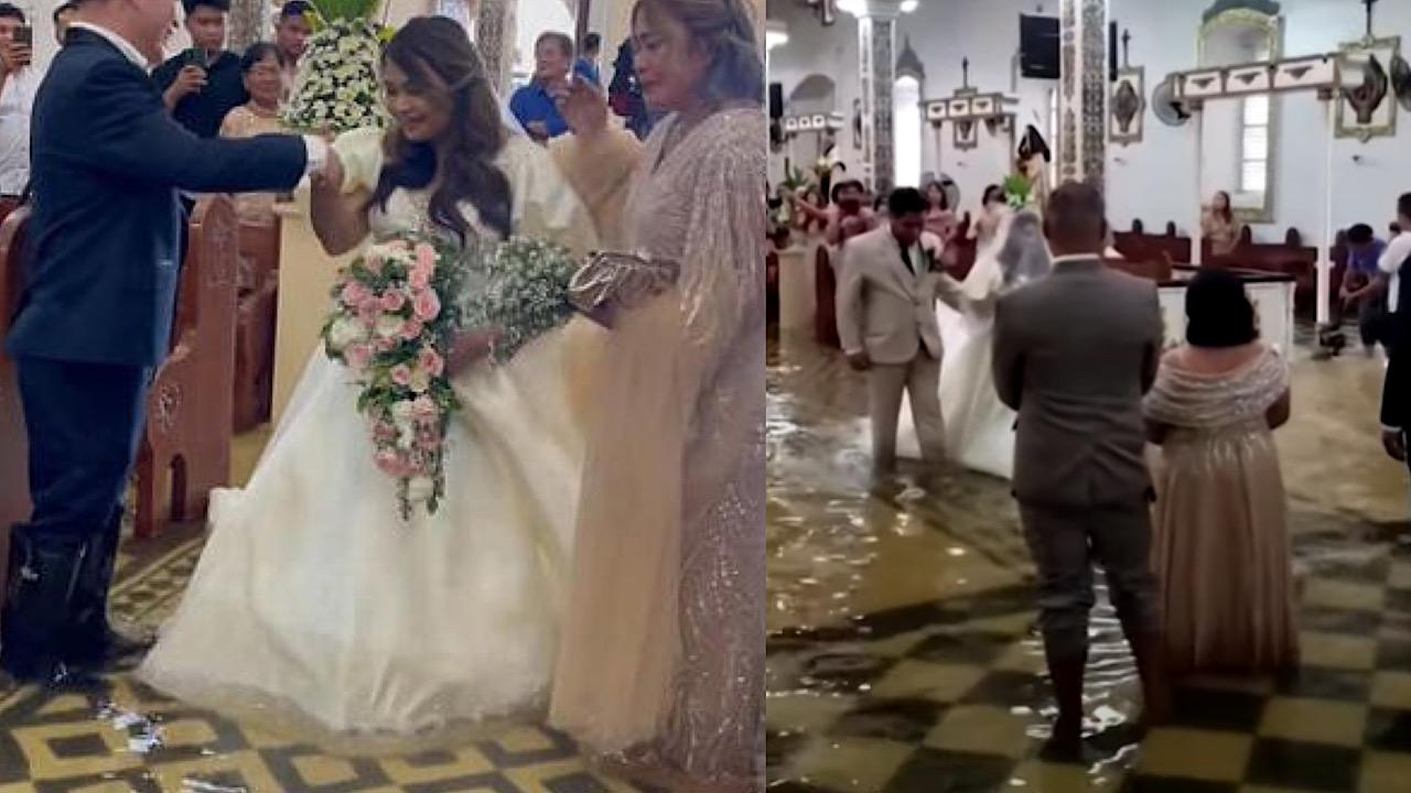 حفل زفاف وسط مياه الفيضان يثير ضجة واسعة .. فيديو