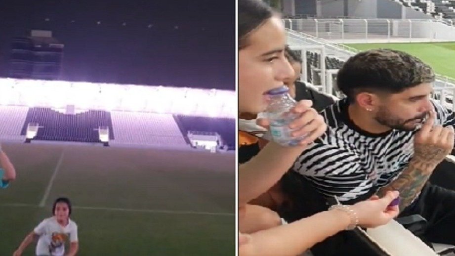 بانيغا مستمتع مع زوجته في مدرجات ملعب الشباب الجديد .. فيديو