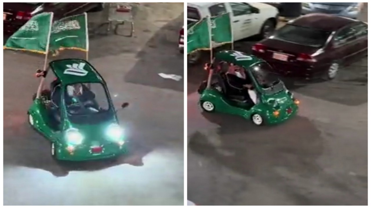 شاب يزين سيارته الصغيرة احتفالاً باليوم الوطني.. فيديو