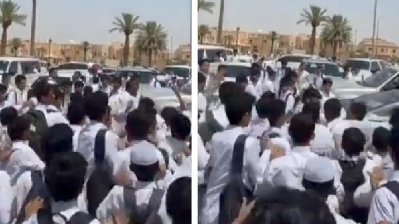 مشاجرة جماعية بين طلاب أمام إحدى المدارس .. فيديو