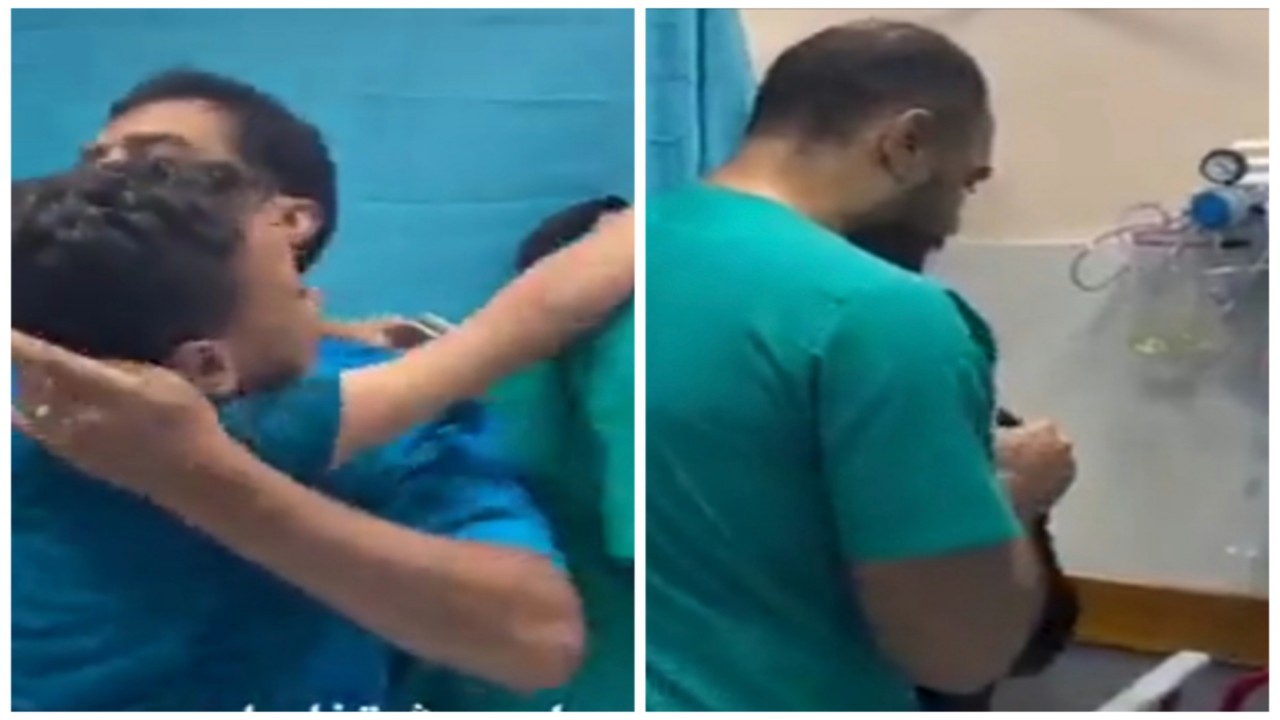 مشهد يدمي القلوب لطبيب فلسطيني تفاجأ بعائلته بين قتلى وجرحى خلال عمله .. فيديو
