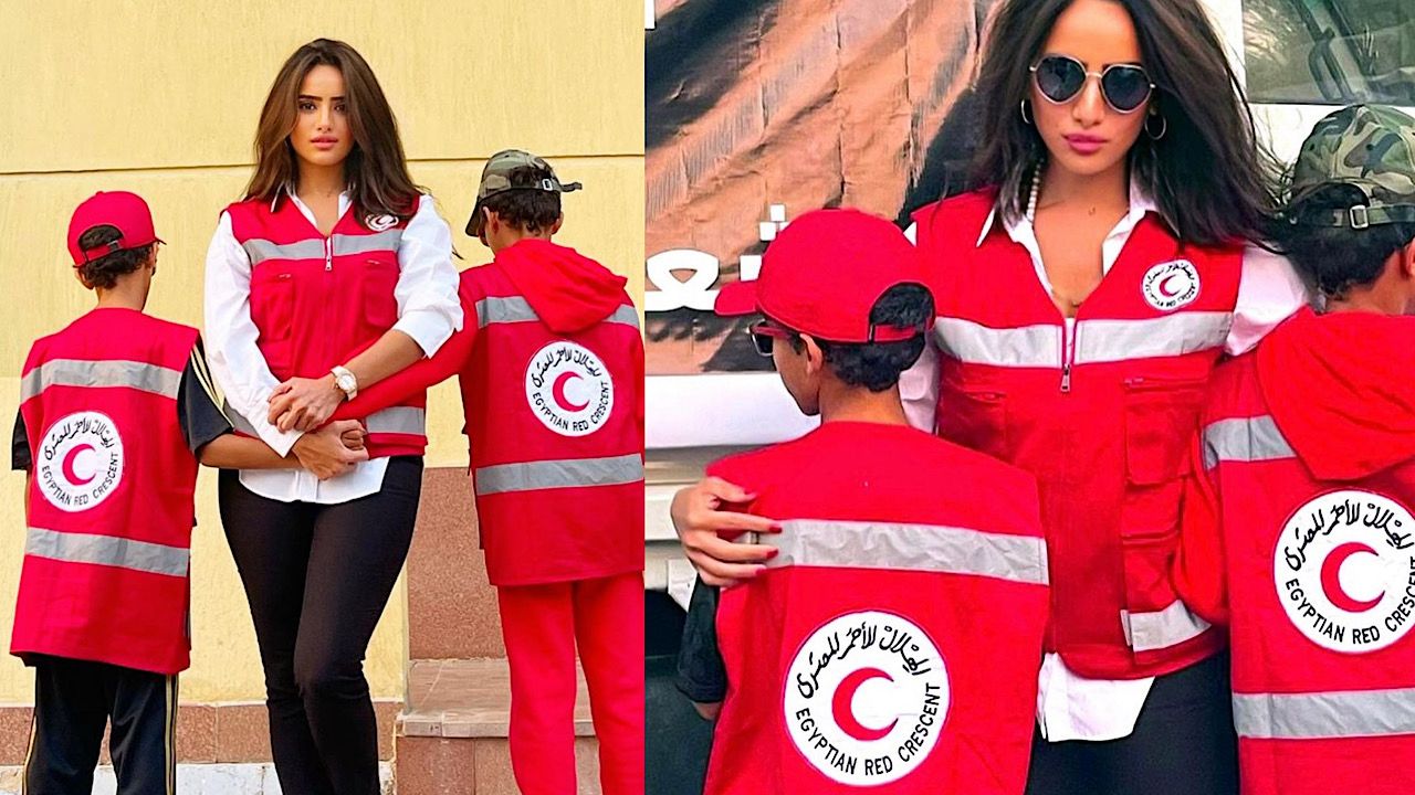 الفنانة زينة تنشر صورًا لزيارتها وتبرعها للهلال الأحمر المصري برفقة أبنائها