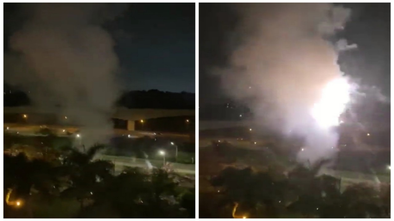 جماهير بالميراس تطلق الألعاب النارية أمام فندق بعثة بوكاجونيور لإزعاجهم .. فيديو