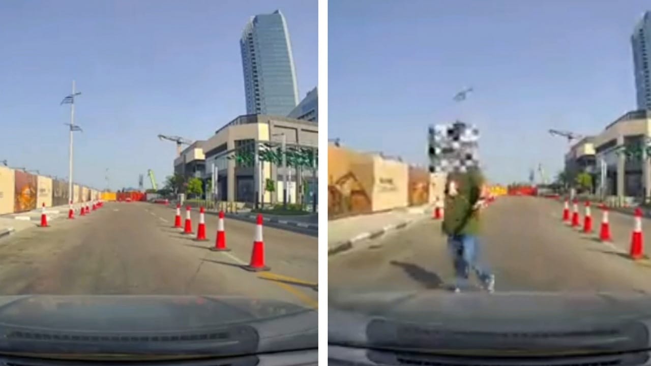 عابر مشاة مقيم بالمملكة يهاجم سائق يقود بسرعة 20 كم ويتهمه بالسرعة..فيديو