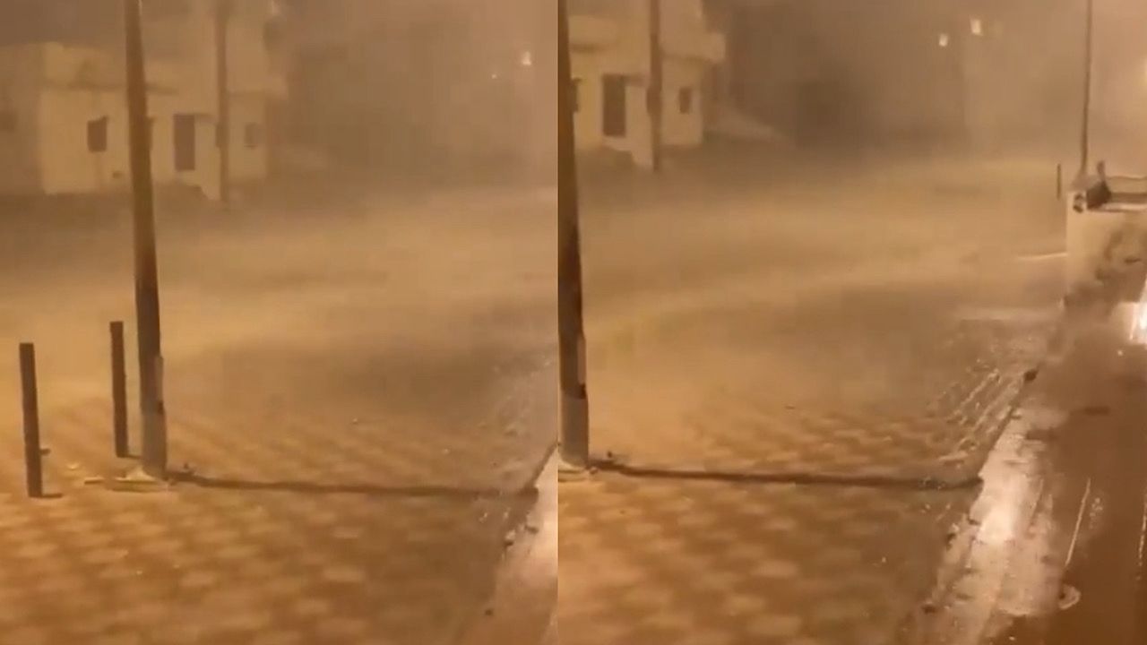 مشهد للأمطار الغزيرة المصحوبة مع إعصار تيج بعمان .. فيديو