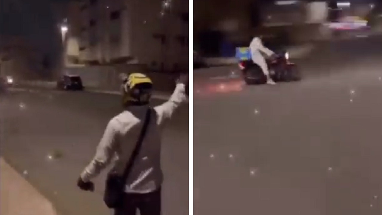 شاب يفقد السيطرة على دراجة نارية ويصطدم بعمارة سكنية.. فيديو
