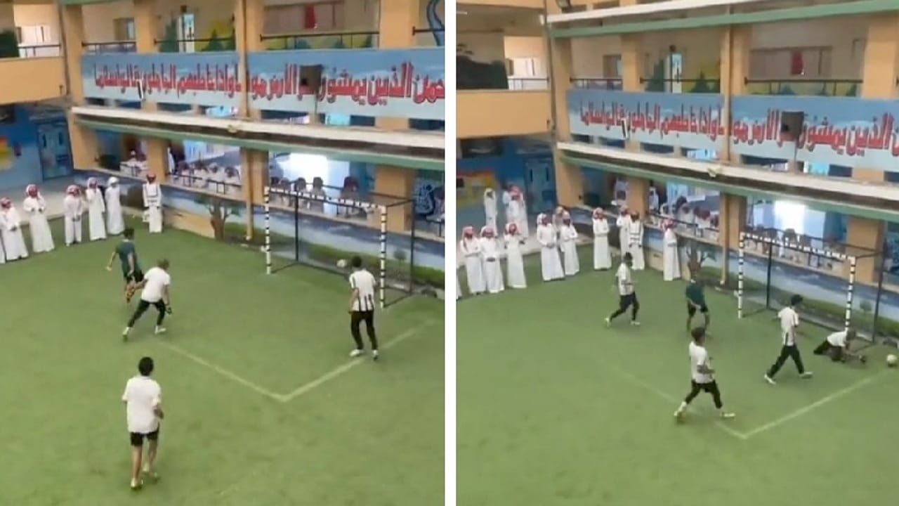 فريق كرة قدم يتمتع بموهبة كبيرة داخل إحدى المدارس.. فيديو