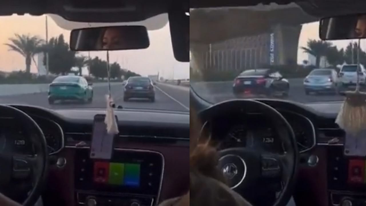 فتاة تراوغ بين السيارات بطريقة متهورة .. فيديو