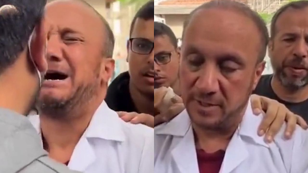 طبيب فلسطيني يتلقى نبأ استشهاد أسرته أثناء عمله .. فيديو
