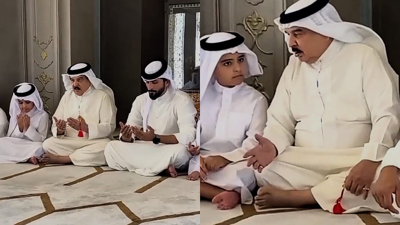 ملك البحرين بين أبنائه وأحفاده يدعو لأهالي غزة ..  فيديو