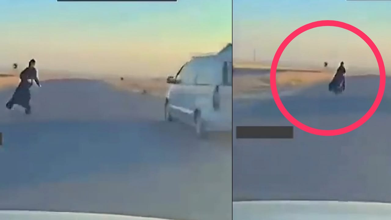 فتاة تعبر طريق سريع بطريقة متهورة .. فيديو
